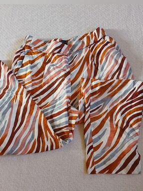 ann taylor ♡ linen blend animal zebra print pull on ankle pants medium coastal